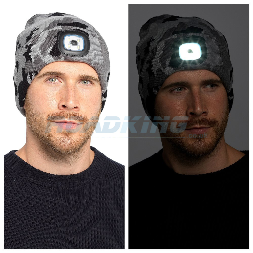 Beanie Hat With Head Torch | Camo