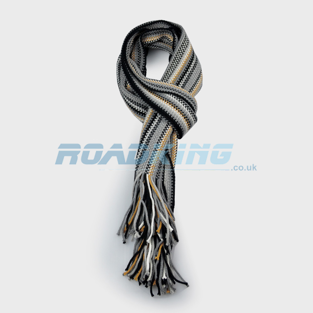 Mens Striped Scarf - Black, White, Grey & Gold